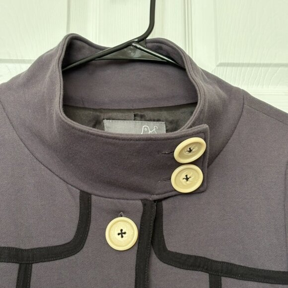 Knitted Dove Retro Button Front Jacket Coat Women’s Size L Gray/Black Trim EUC! - Picture 2 of 12
